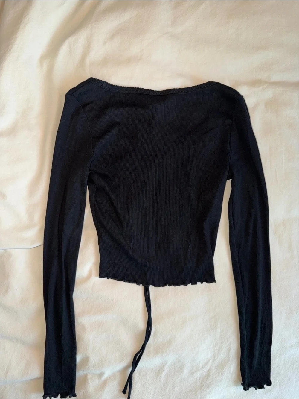 H&M Black Ruched Drawstring Long Sleeve Crop Top